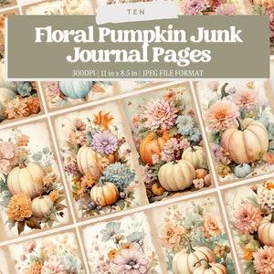 Autumn Junk Journal Kit, Fall Junk Journal Pages, Floral Pumpkin Junk Journal Printable Paper, Digital Collage Sheet, Autumn Scene Journal
