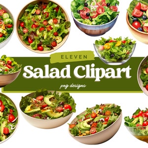 Aquarelle Salade Clipart Bundle, PNG, Bol à salade PNG, Utilisation commerciale, Salade du jardin, Salade verte, Laitue, Tomate, Avocat, Téléchargement numérique