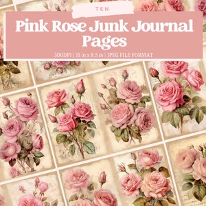 Pink Rose Junk Journal Pages, Vintage Rose Junk Journal Kit, Junk Journal Printable Paper, Digital Collage Sheet, Instant Download