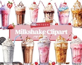 Milkshake Clipart, Watercolor Ice Cream Png, Summer Clipart, Dessert Clipart | Nursery Wall Decor, Junk Journal, Digital Download