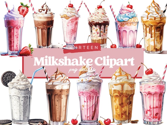 Milkshake Clipart, Watercolor Ice Cream Png, Summer Clipart, Dessert Clipart | Nursery Wall Decor, Junk Journal, Digital Download