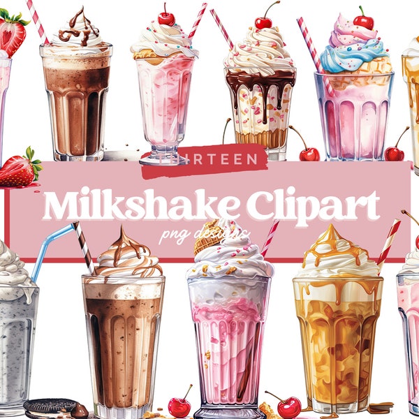 Milkshake Clipart, Watercolor Ice Cream Png, Summer Clipart, Dessert Clipart | Nursery Wall Decor, Junk Journal, Digital Download