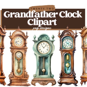 Reloj de abuelo acuarela clipart, reloj PNG, reloj de acuarela, imágenes prediseñadas del reloj, tiempo, artesanía de papel, uso comercial, descarga instantánea