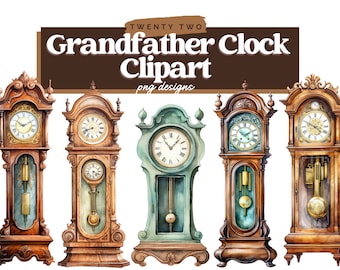 Grandfather Clock Watercolor Clipart, Clock PNG, Watercolor Clock, Clock Clipart, Time, Paper Craft, Commercial Use, Instant Download