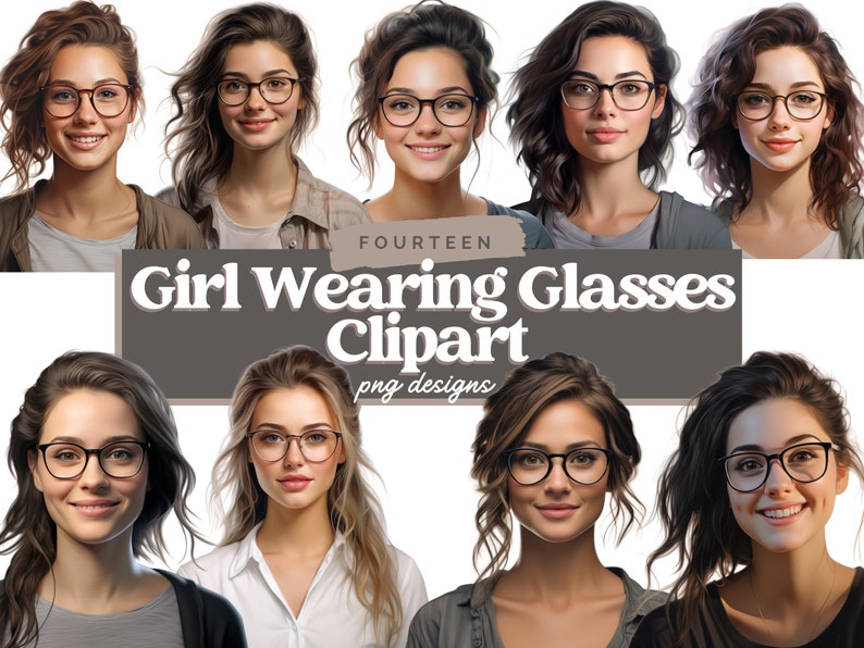 Girl Wearing Glasses PNG Clipart Woman PNG Graphics Lady Etsy