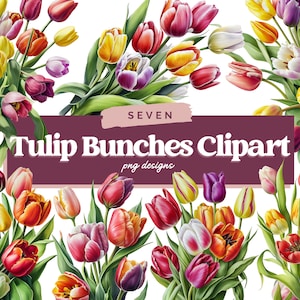 Bunch of Tulips Clipart Bundle, Tulips Digital Illustration Bundle, Tulips Digital Paper, Tulips Clip Art, Flower Clipart, Commercial Use