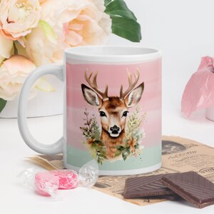 Cute deer mug, Animal lover gift, Pastel color mug, Boho deer