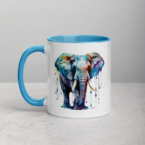 Watercolor Elephant Mug, Elephant Lovers Mug, Colorful Elephant Mug