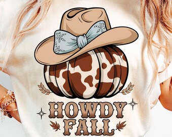 Howdy Fall Western Cowhide Pumpkin PNG, Coquette Bow (Digital Download)
