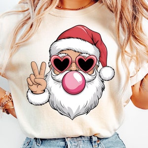 Retro Santa Christmas Blowing Bubble PNG, Vintage Merry Christmas PNG, Funny Santa With Sunglasses Xmas Holiday Sublimation Digital Download