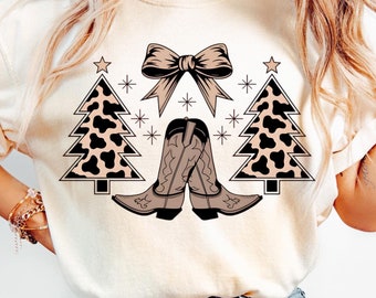 Coquette Western Christmas Tree PNG, Leopard Bow (Digital Download)