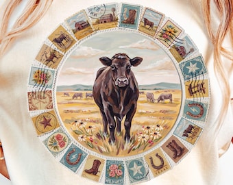 Western Black Cow PNG, Vintage Rodeo Cow, Distressed Cowboy Ranch Sublimation