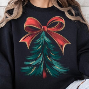 Colorful Coquette Glitter Christmas Tree Png, Girly Christmas Tree Design,Bright Color Christmas Coquette Bow, brushstroke, Digital Download