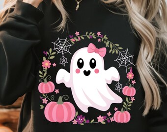 Pink Halloween Ghost PNG, Leopard Pumpkin, Boho Floral (Digital Download)