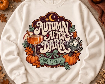 Autumn After Dark PNG, Retro Fall Social Club Design, Pumpkin Disco Ball PNG, Trendy Fall Sublimation, Digital Download