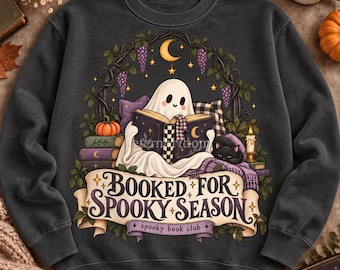 Booked for Spooky Season PNG, Bookish Ghost Halloween PNG, Book Lover Sublimation, Spooky Book Club Digital Download
