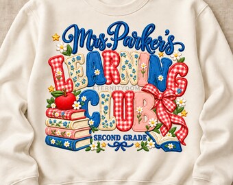 Custom Teacher PNG, Personalized Name Learning Club, Patchwork Books Shirt Design