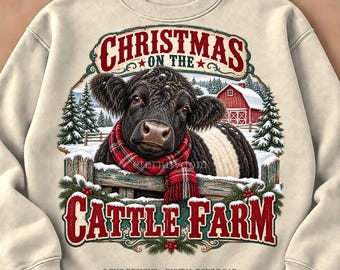 Christmas Cattle Farm PNG Bundle, Hereford Brahman Belted Galloway Cow, Farmhouse Holiday Sublimation Designs