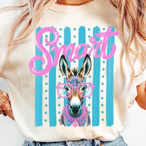 Smart Donkey Vogue png, grappig dierenmemeontwerp, retro zomer kust preppy strepen, girly kid trendy shirtontwerp png, penseelstreek