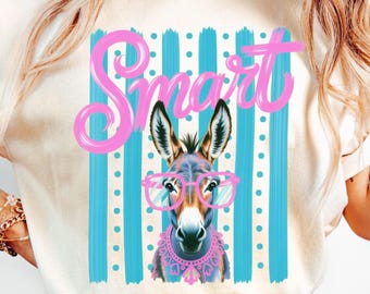 Smart Donkey Vogue PNG, Funny Animal Meme Design, Retro Summer Coastal Preppy Stripes, Girly Kid Trendy Shirt Design Png, Brushstroke