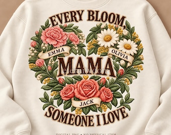 Personalized Birth Flower Mama PNG, Custom Children's Names, Floral Mom Shirt Design, Digital Download