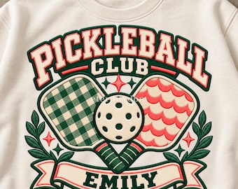 Personalized Pickleball PNG, Custom Player or Club Name, Green Gingham Paddle Shirt Design