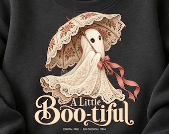 Lace Ghost PNG, A Little Boo-tiful Floral Parasol Halloween Design, Vintage Coquette Spooky Season Sublimation Shirt Graphic