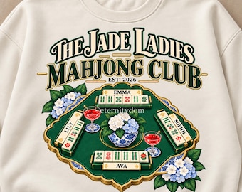 Personalized Mahjong PNG, Custom Club Name and Players, Floral Game Night Shirt Design