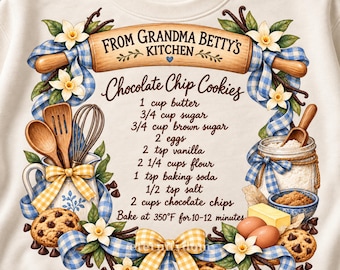 Custom Handwritten Recipe PNG, Personalized Family Recipe Keepsake, Floral Kitchen Design