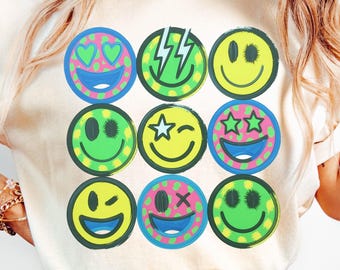 Neon Summer Smiley Face Checkerboard Bundle Png, Smiley Leopard Png Beach Life Bundle PNG Summer PNG Neon Trendy Summer, Boldbrush