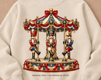 Nutcracker PNG, Vintage Christmas Carousel with Three Toy Soldiers, Holiday Shirt Design Digital Download