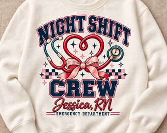 Personalized Nurse PNG, Custom Name Night Shift Crew, RN Department Shirt Design