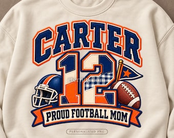 Personalized Football Mom PNG, Custom Player Name and Number, Patchwork Game Day Shirt Design