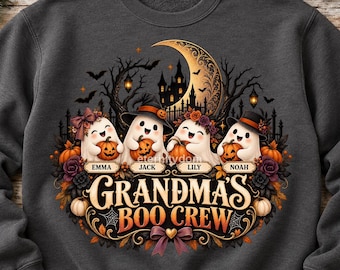 Personalized Grandma Halloween PNG, Nana Mimi Gigi Boo Crew Ghost Family, Custom Names