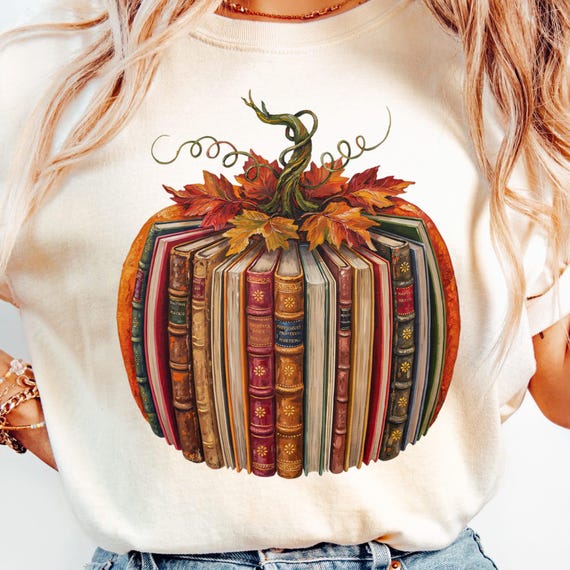 Fall Book Pumpkin PNG T-Shirt Design, Fantasy Pumpkin Book PNG, Retro Fall Halloween Teacher Clipart, Reading Pumpkin Digital, AcrylicPaint