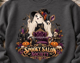 Halloween Hair Stylist PNG, Spooky Salon Society Ghost Design, Hairdresser Sublimation Instant Download