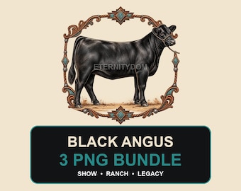 Black Angus Cattle PNG Bundle, Western Cow, Heifer, Ranch (Digital Download)