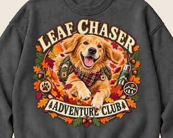 Golden Retriever PNG, Fall Dog PNG, Leaf Chaser Adventure Club, Autumn Dog Sublimation, Dog Lover Digital Download