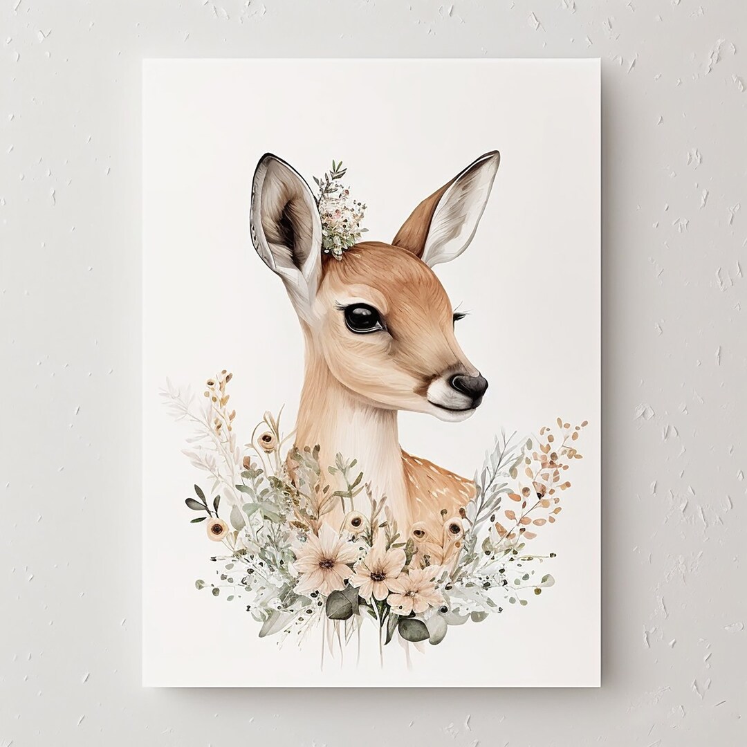 Cute Deer Printable Nursery Wall Art, Baby Animal Nursery Wall Art