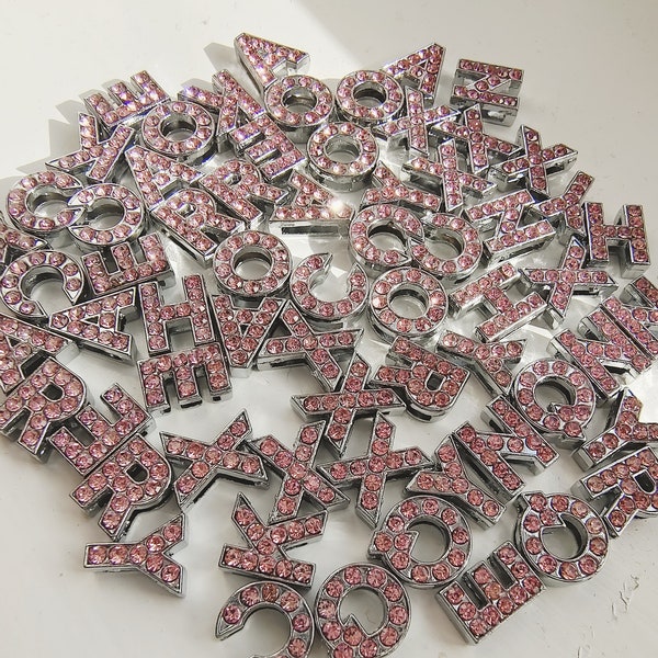 Alphabet Charm bling buy 10 get2 free letter pink rhinestone 8mm slide make sparkle Jewelry MOTHER DAY DIY Christmas gift Handmade birthday