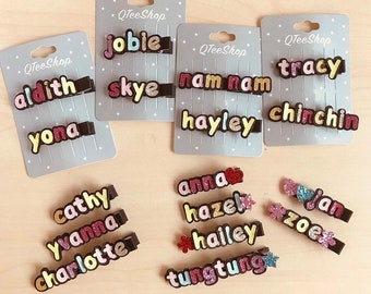 Sparkly Personalised custom word name flannel Hair Clip colourful special Christmas Hair Accessory Gift for friends daughter girl women kids