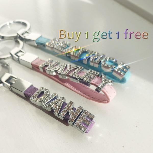 Special Custom KeyChain Personalised name KeyRing Sparkly Rhinestones Letter buy 1 get 1 free Birthday Jewelry Gift for Women Girls friend