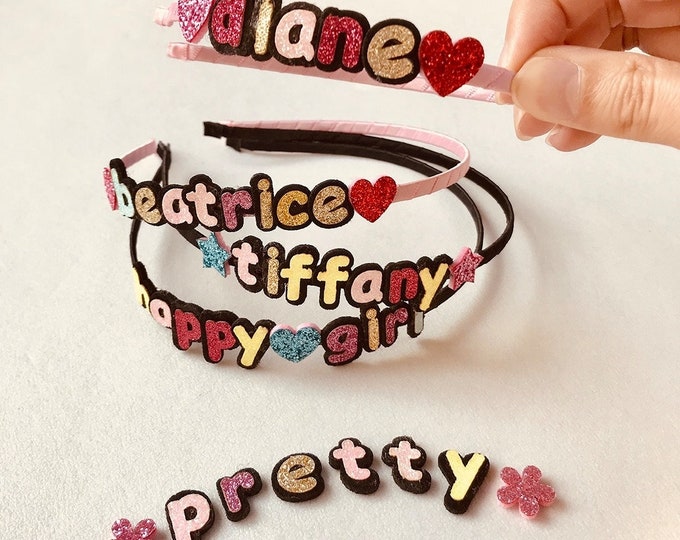 Special Personalised name hairband, glitter, custom hairband, princess, crown, girls gifts  Birthday Gift for Girls friends handmade letter