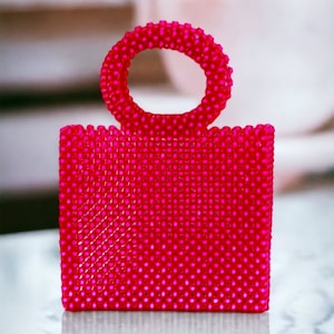 Pink Beaded Bag, Bead Shoulder Bag, Women Bead bag, Bead Bag Vintage, Pink Bead Handbag, Crystal Bead Bag, Pink luxury bag