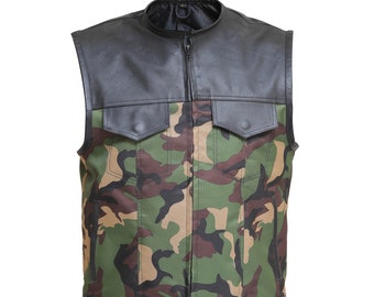 Black Green Camo Waistcoat - Son of Anarchy Leather Vest - Mens/Womens Leather Vest