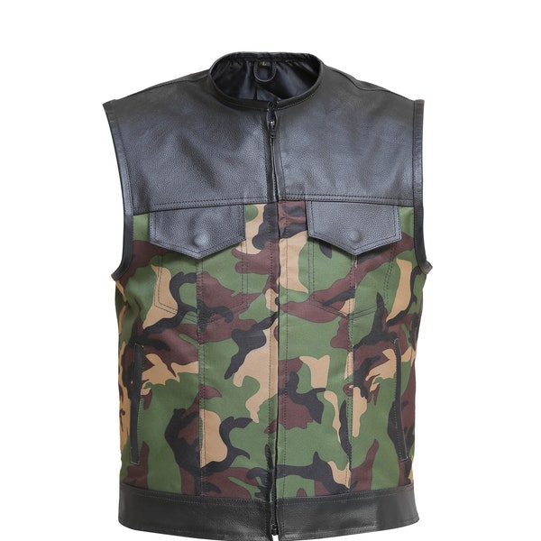 Gilet mimetico verde nero - Gilet in pelle Son of Anarchy - Gilet in pelle da uomo/donna