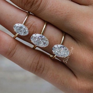 Oval Cut Moissanite Engagement Ring, Bridal Set Ring,  1.85/3.00/4.70 CT Crushed Ice Oval Cut Moissanite Solitaire Ring, Anniversary Ring.