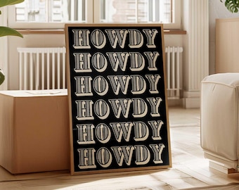 Retro Howdy Poster, Vintage Western Wall Art, Typography Print, Southern Home Decor, Cowboy Print, Wild West Print, Howdy Cowboy Wall Art
