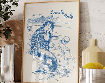 Vintage Mermaid Poster Trendy Coastal Art Aesthetic Beach House Decor Beachy Wall Art Cute Feminine Wall Art Digital Download 1 Print