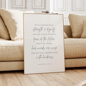 Proverbs 31:25-26 Christian Printable, Bible Verse Wall Art (Digital Download)